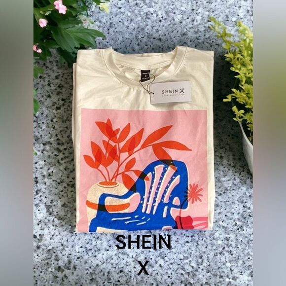 SHEIN X PLANT GRAPHIC PRINT LONG LINE TEE SHIRT MEDIUM - Picture 3 of 10